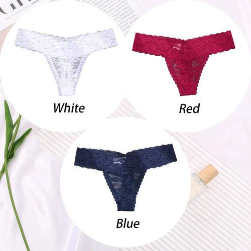 3PCS Sexy Lace G-string for Women Panties Transparent Floral Thongs