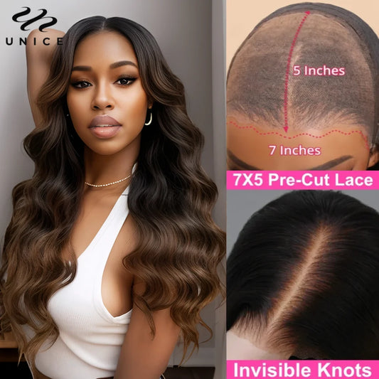 UNice Hair Pre Everything 7x5 Lace Wear Go Glueless Wig Ombre Brown