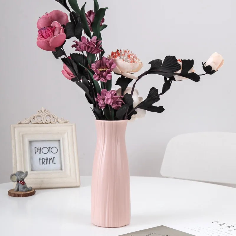 1Pc Nordic Flower Vase Minimalist Style Solid Color Plastic Pot