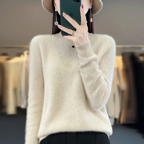 100% Merino solid color sweater ladies autumn and winter new solid