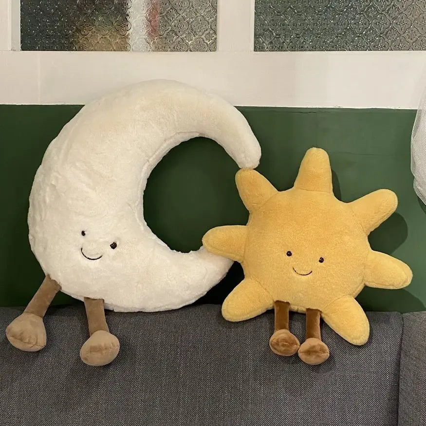 Adorable Smile Face White Moon Yellow Sun Plushie Stuffed Cute Cartoon