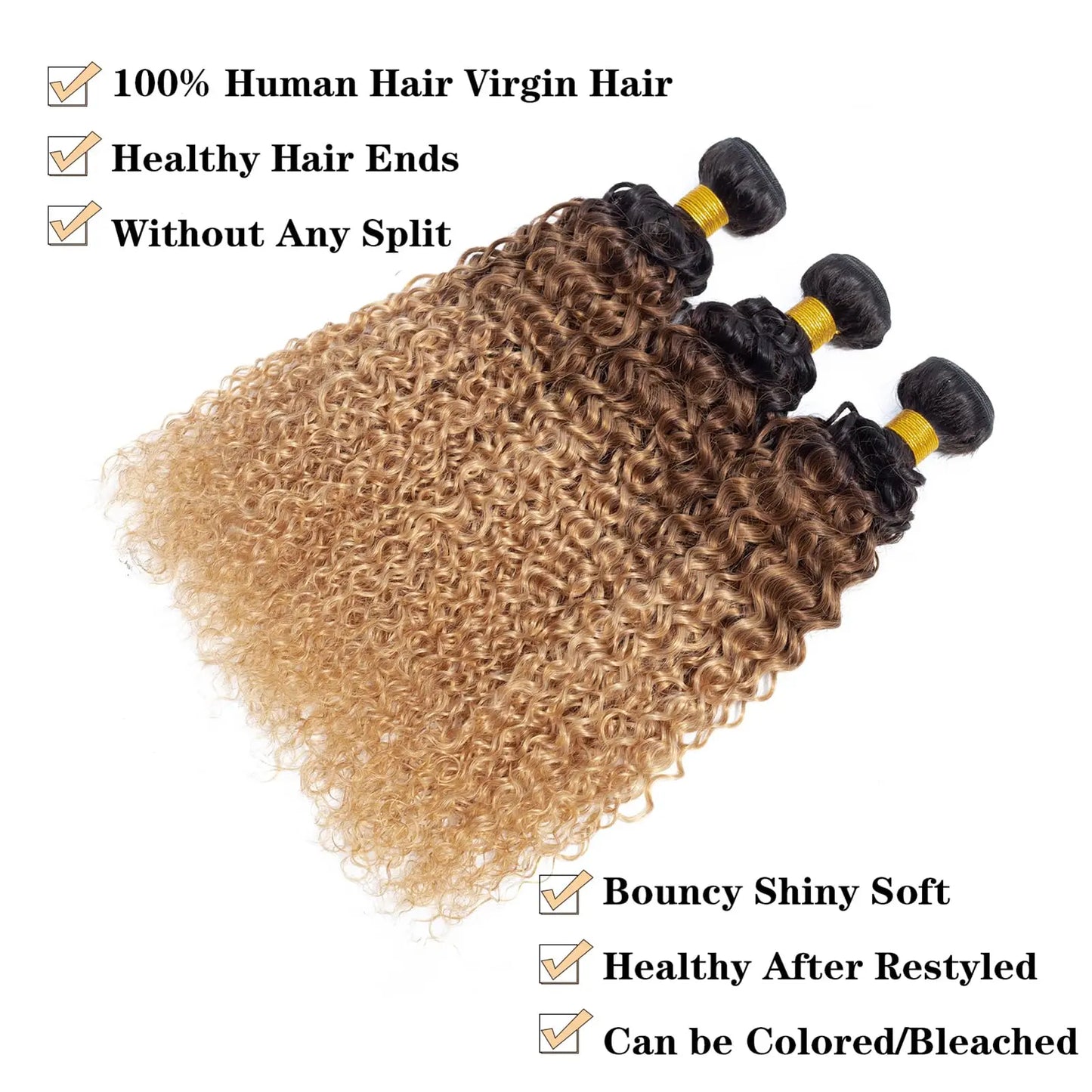 15A Brazilian Kinky Curly Human Hair Bundles Ombre Blonde Colored