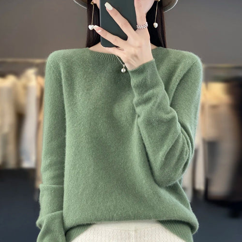 100% Merino solid color sweater ladies autumn and winter new solid