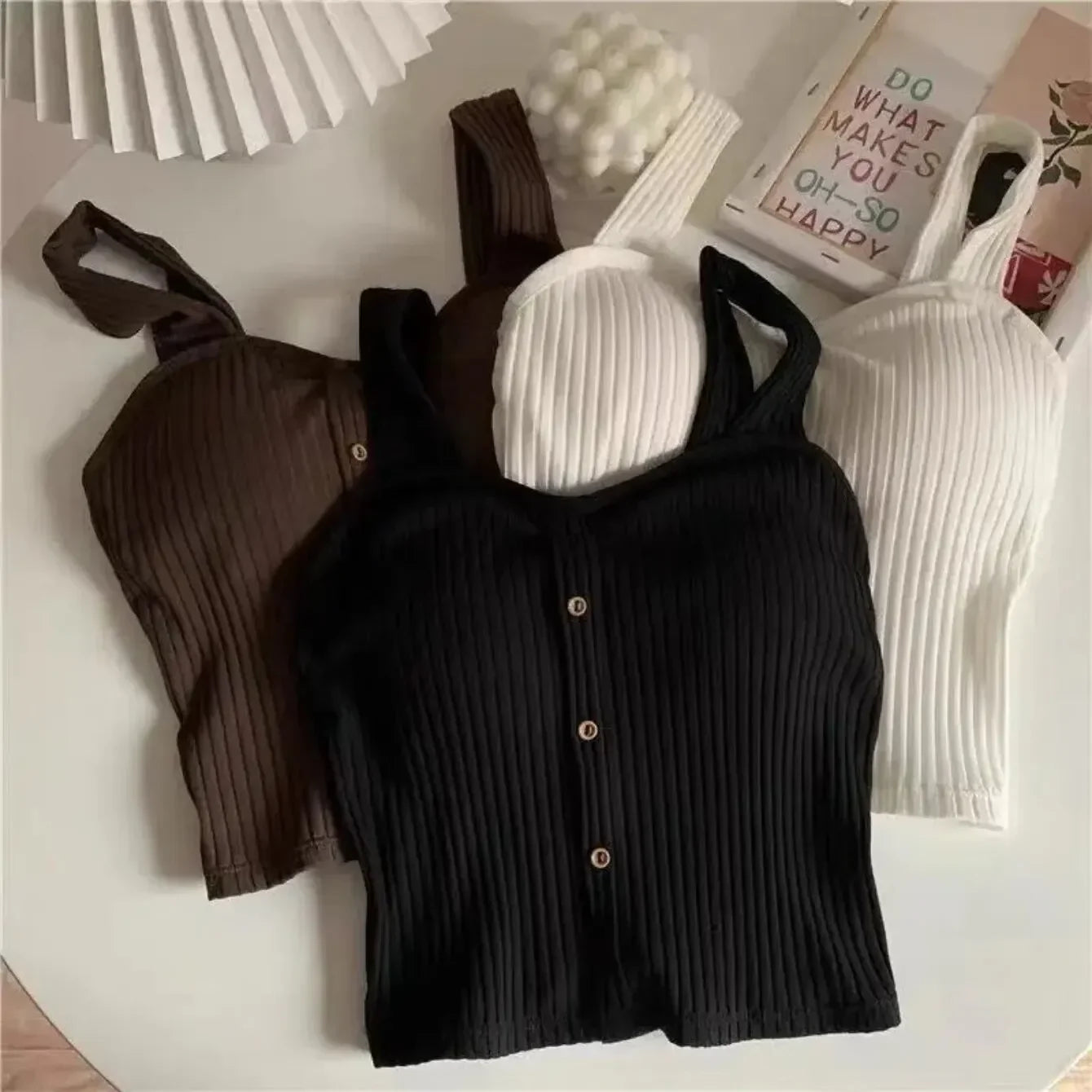 Women's Cropped Tops with Bra Pads Summer Corset Korean Suspenders