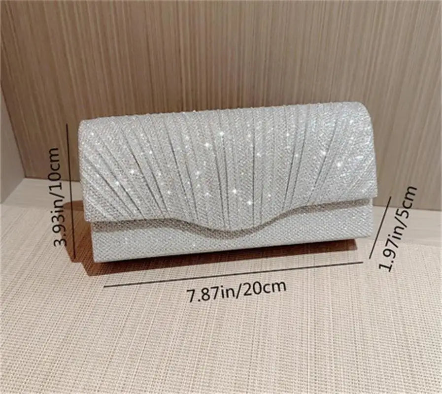 Women Lady Female Silver Evening Dinner Clutch Shiny Elegant Bag