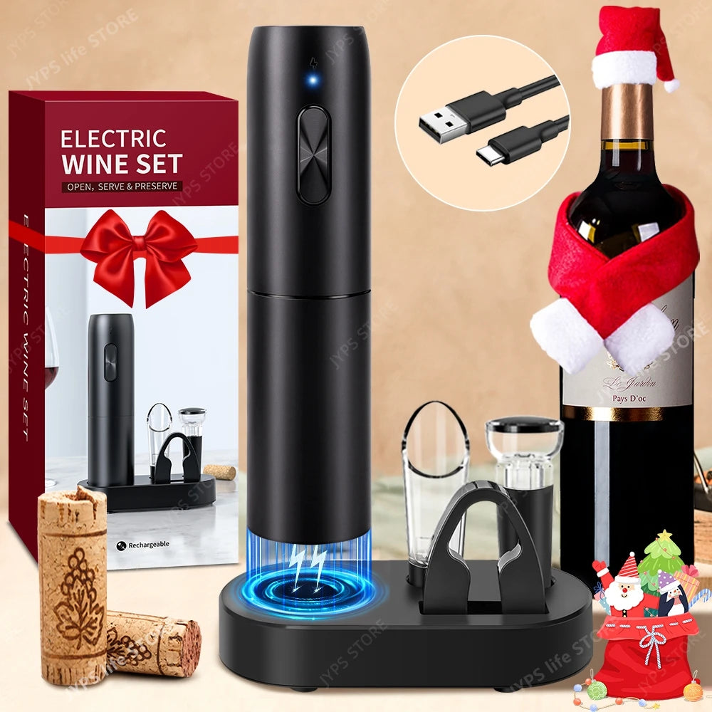 5 in1 Electric Wine Opener Set with Charging Base Automatic Corkscrew