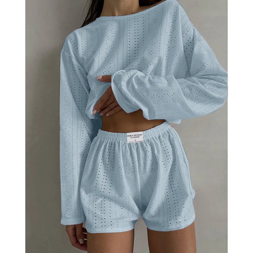 Women's Pajamas Set Spring Long Sleeve Tops With Shorts Sleepwear 2