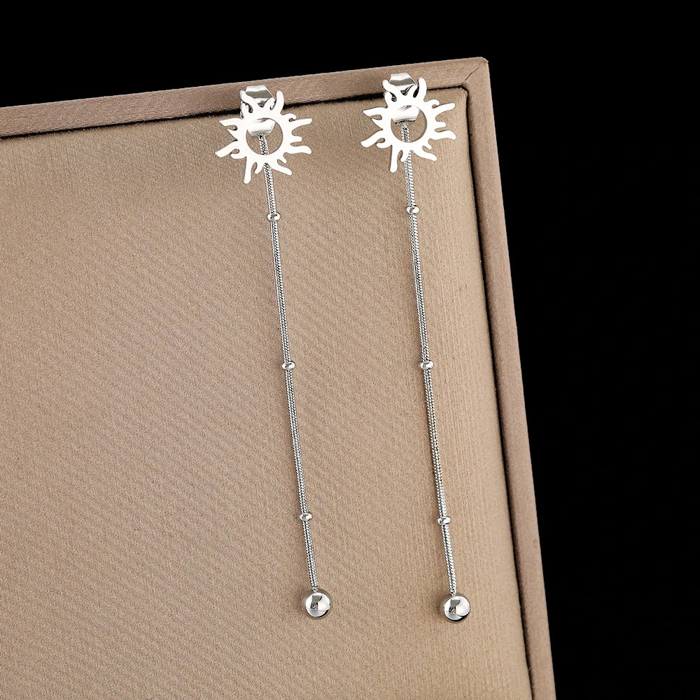 Stainless Steel Earrings Classic Sun Totem Long Snake Beads Chain Stud