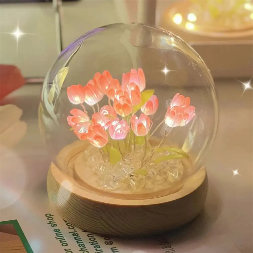 Artificial Tulip Flower Night Light Handmade DIY Bedside Lamp LED