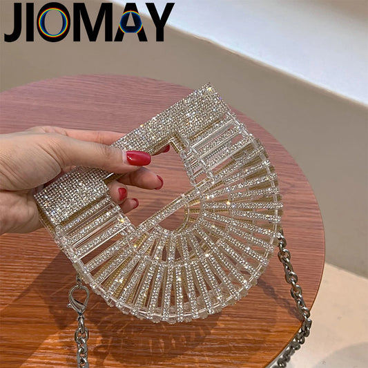 ﻿JIOMAY Half Moon Bag Rhinestone Purse Luxury Designer Handbags Clutch