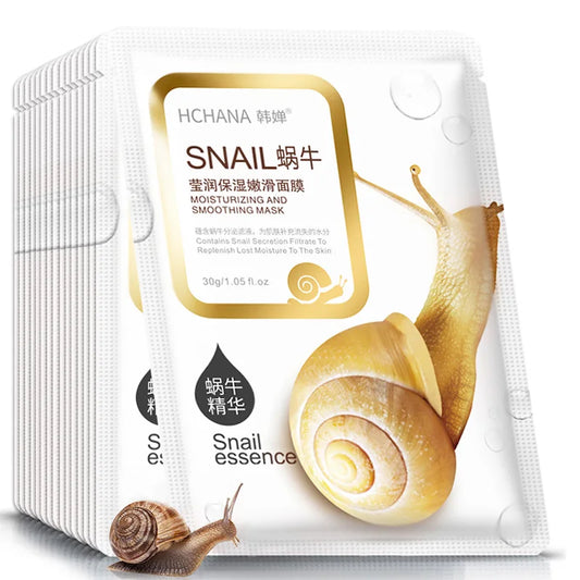 10pcs Snail Moisturizing Face Mask Replenishment Oil Control Tender