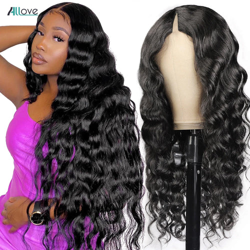 Allove V Part Wig Human Hair Loose Deep Wave Wig No Leave Out V Part