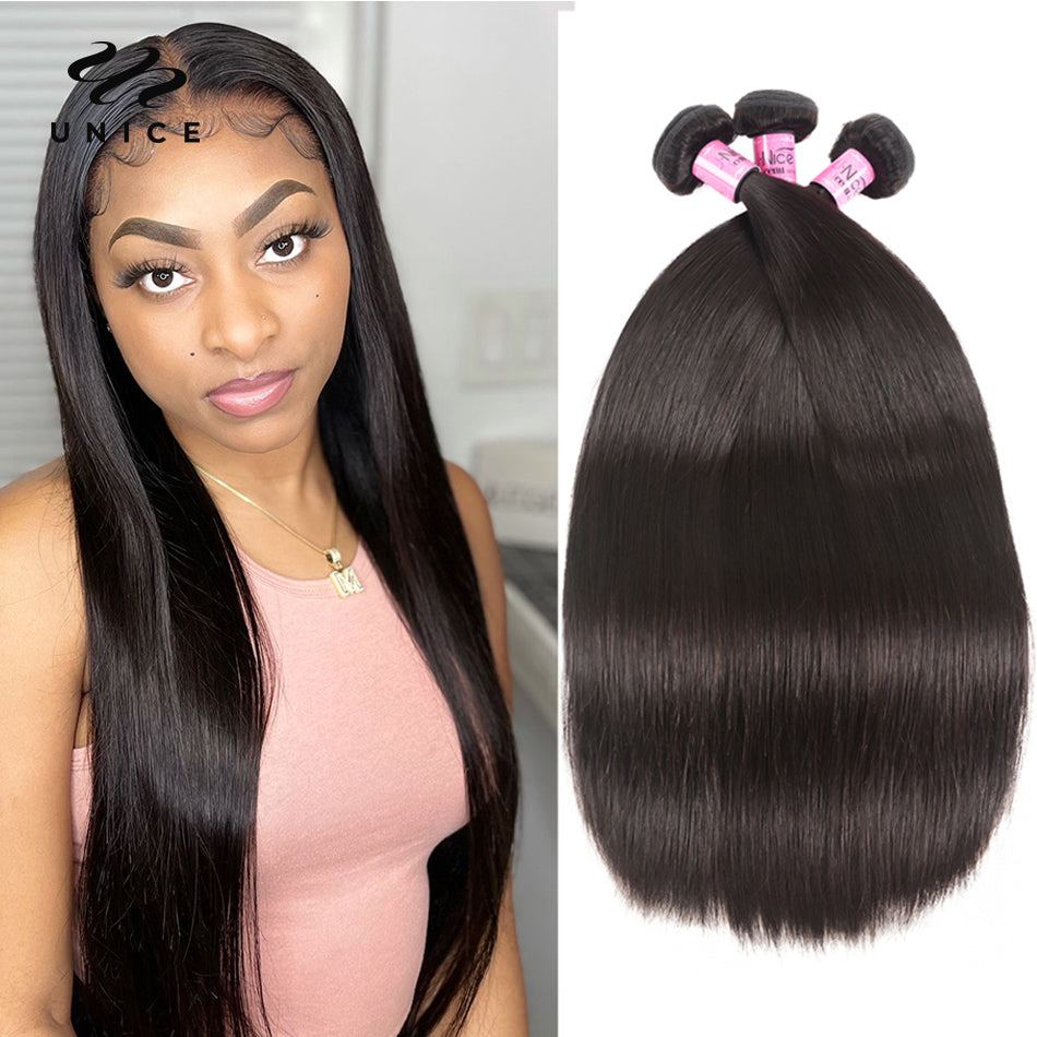 UNICE HAIR 30 Inch Brazilian Bone Straight Hair Bundles 100% Human