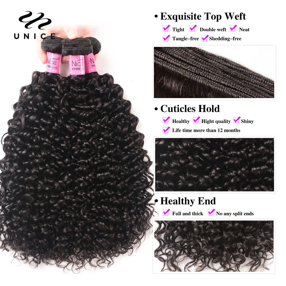 Unice Hair 100% Curly Weave Human Hair Bundles Remy Hair 8-26"