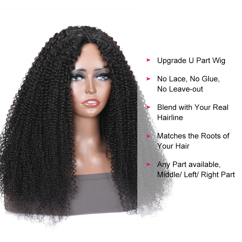 Unice Hair Kinky Curly Wig V Part Wig Human Hair Glueless Upart Wig No