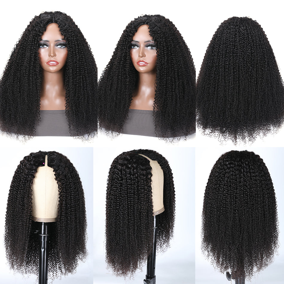 Unice Hair Kinky Curly Wig V Part Wig Human Hair Glueless Upart Wig No