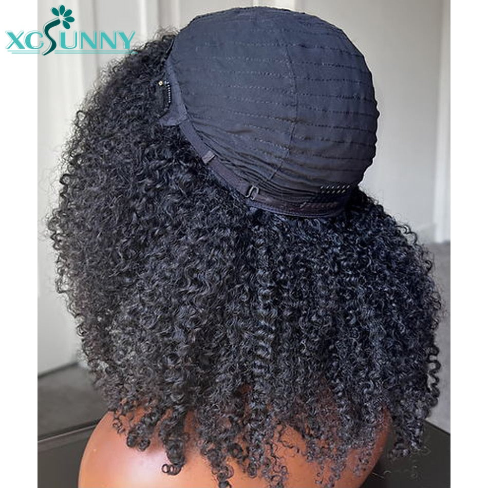 V Part Human Hair Wig With Clips No Leave Out Afro Kinky Curly Wig