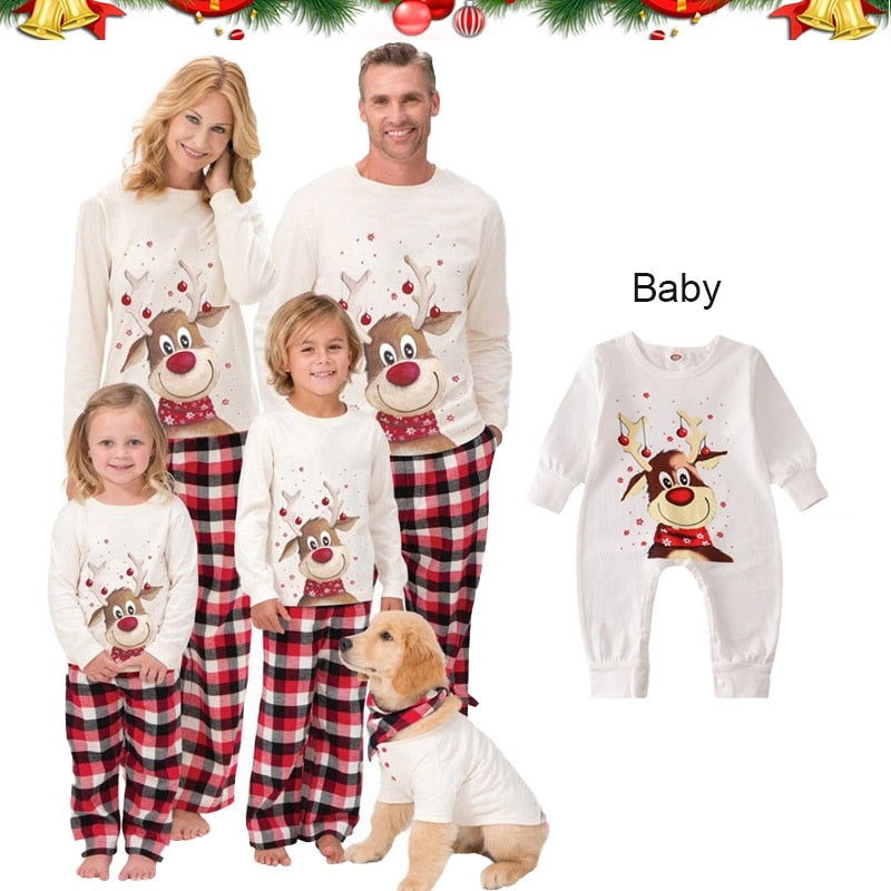 Xmas Family Matching Pajamas Set Cute Deer Adult Kid Baby Family