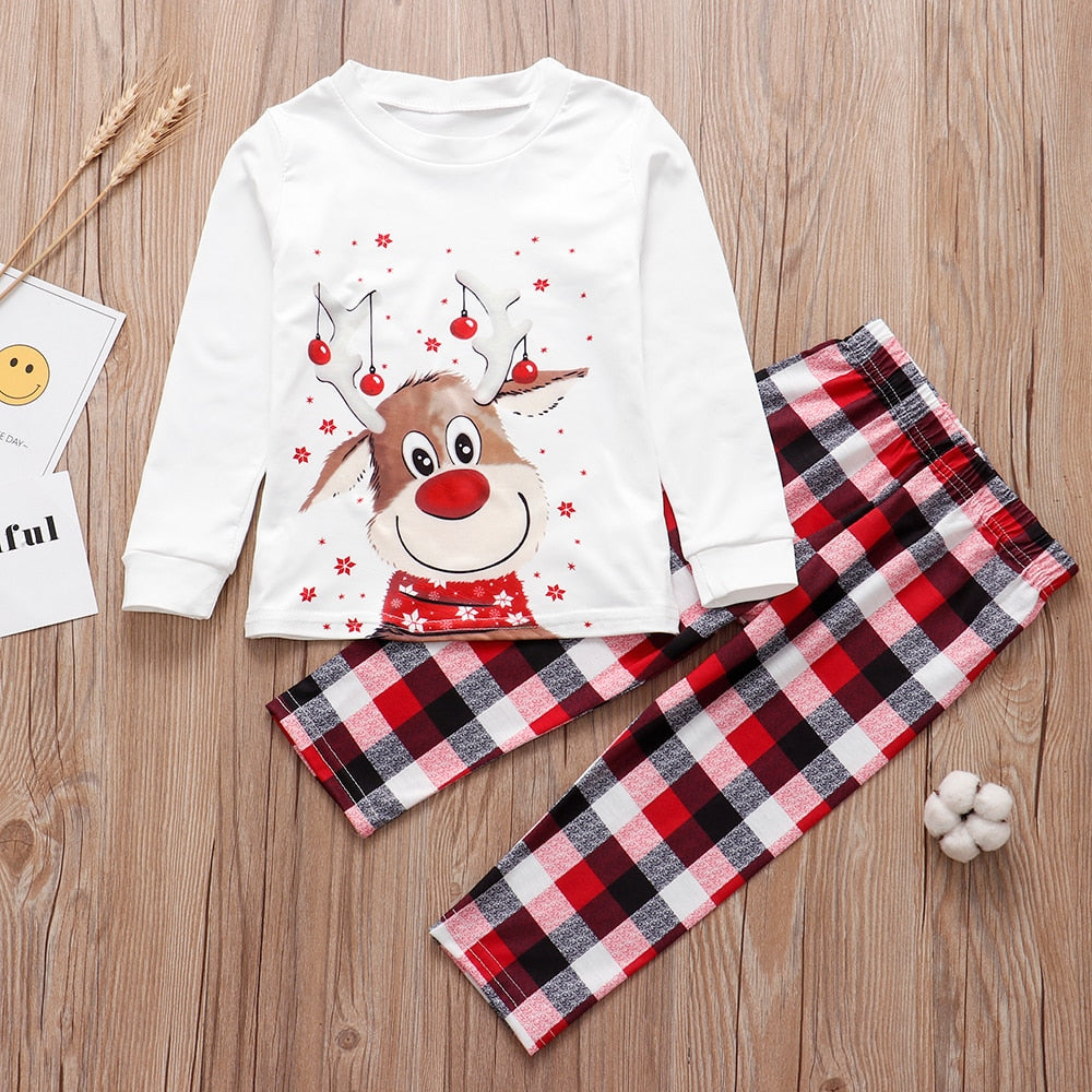 Xmas Family Matching Pajamas Set Cute Deer Adult Kid Baby Family