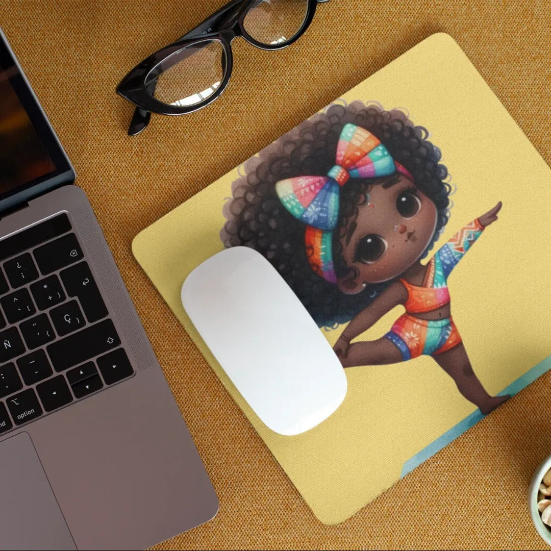 Afro Girl Yoga Pose Non-Slip Computer Mousepad Mouse Pad